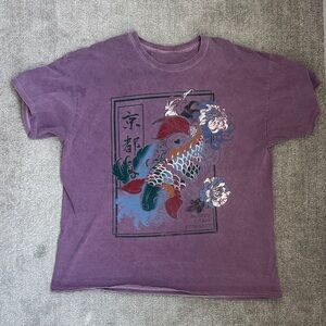 Urban Outfitters Oversized Purple Graphic T-Shirt with Koi Design - S/M